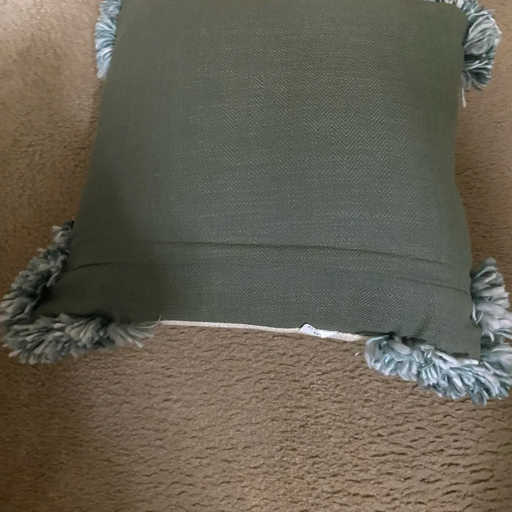 3D Yarn Knit Woven Tassel Christmas Tree Sage Green Decorative Pillow 18”x18”